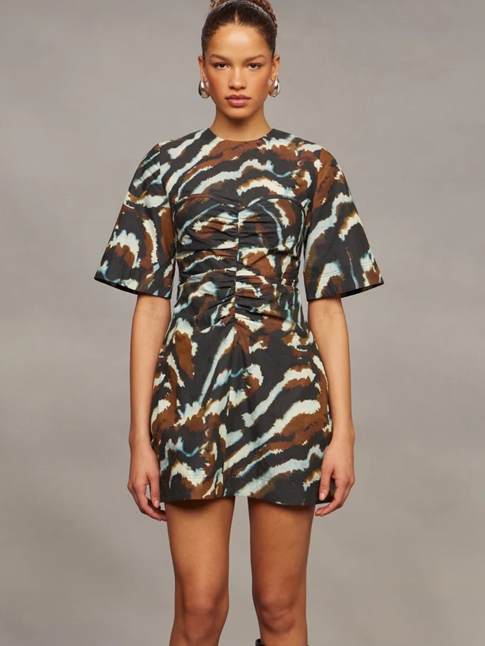 AMUR Coltin Mini Dress T-Shirt Aerial Terrain Print Ruched Size 4 NWT